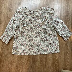 LOFT boho flowered ruffled front peasant 3/4 sleeve blouse sz XL